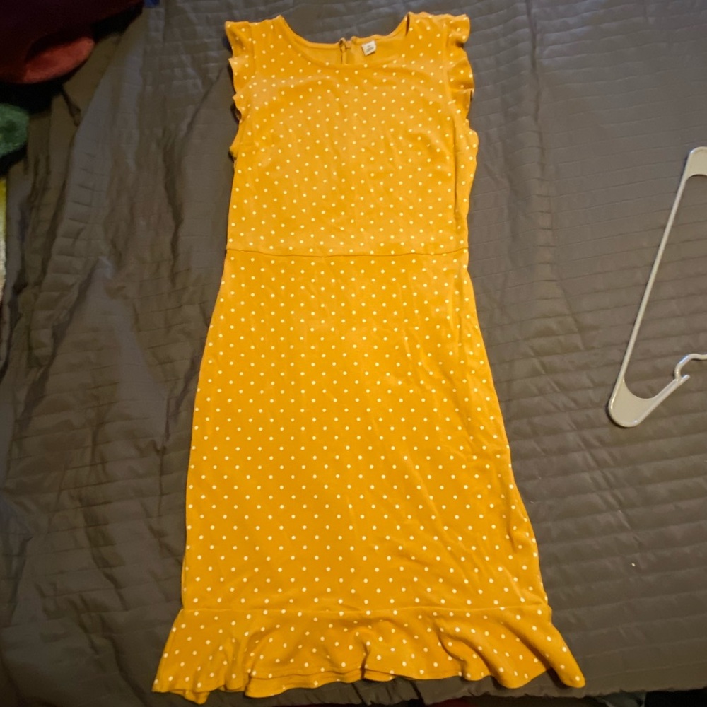 Yellow and white polka dot shift dress XS